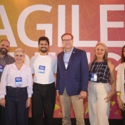 O gerente de Projetos Manoel Leite foi prestigiado pelo diretor-presidente (ao centro) e demais servidores do IPE Prev 